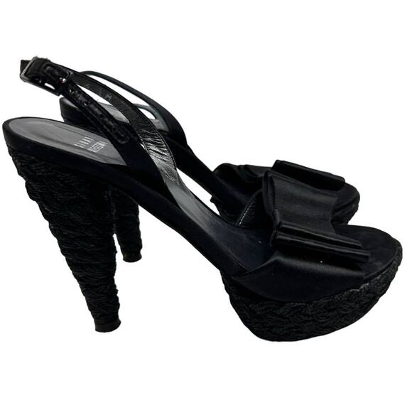 Stuart Weitzman Black Satin Bow Espadrille Slingback Pumps – Size 6 - Picture 2 of 9